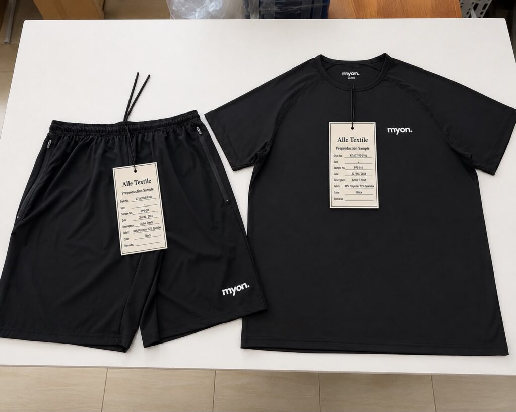Premium performance gym t-shirt and short set manufactured in Turkey by Alle Textile for private label activewear production