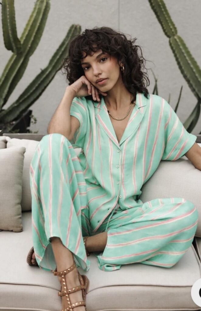 Women's shirt and trousers set manufactured in Turkey for private label fashion brands.